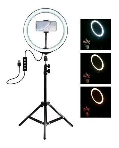 Imagen 3 de 10 de Aro De Luz Led 25 Cm Con Trípode 1.7 Metros Ring Tik Tok