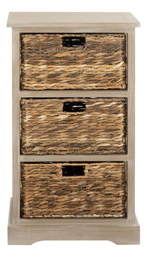 Mesa Auxiliar De Mimbre Con 3 Cestas Color Blanco Lavado