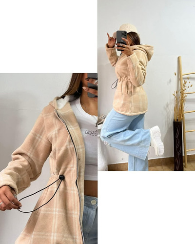 Campera Parka De Tela Camisaco Con Corderito