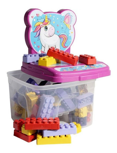 Imagem 2 de 2 de Cadeira Infantil Kids Brinquedo 48 Blocos Montar Unicornio