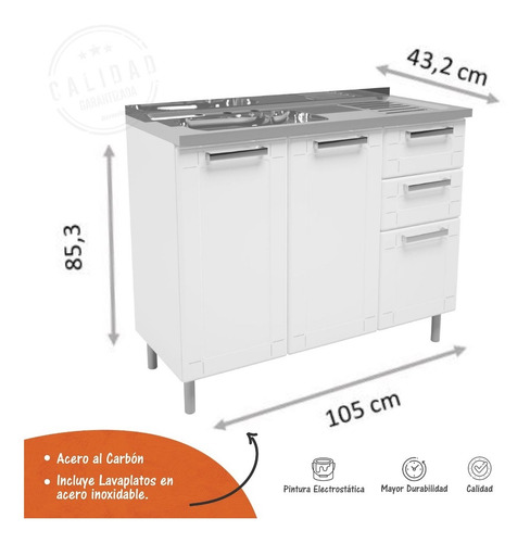 Imagen 3 de 10 de Mueble Inferior 3 Puertas 2 Cajones Bertolini