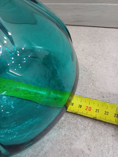 Florero Vintage De Vidrio Soplado Turquesa 38cm Altura Turquesa Lisa (Usado)
