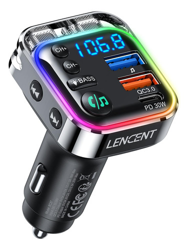 Lencent Transmisor Fm Bluetooth 5.3, Pd 30 W Y Qc3.0 Cargado