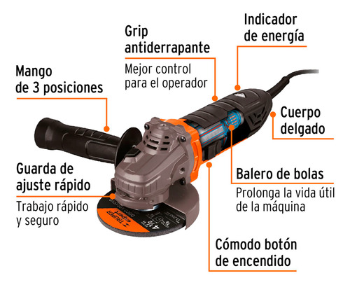 Esmeriladora Angular 800w Truper 4-1/2 Ergo Pro