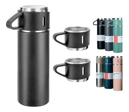 Set Termo Vaso Térmico Acero Inox 500ml + 3 Tazas Tapa