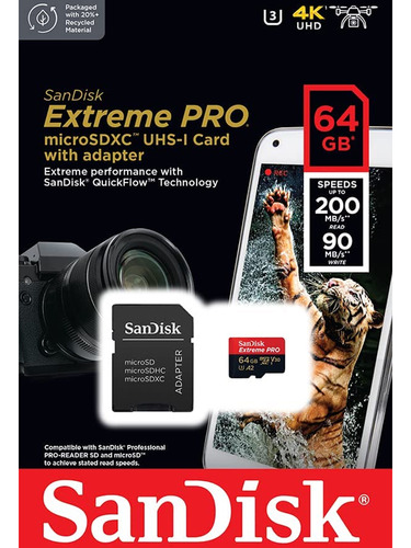 Sandisk Cartão Memória Microsd 64gb Micro Sd Extreme Pro+adp