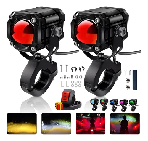 2 Faros Luces Led Auxiliares 4 Modos Lupa Para Moto