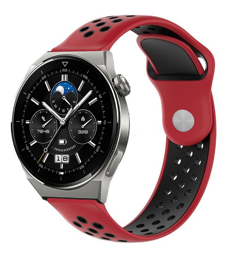 Correa Deportiva Transpirable Para Huawei Watch Gt3 Pro 46mm Rojo/negro 2.2 Cm