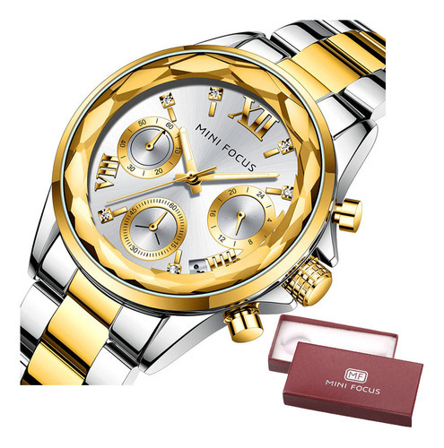 Relojes De Lujo Mini Focus Diamond Chronograph Color Del Fondo Silver Golden White