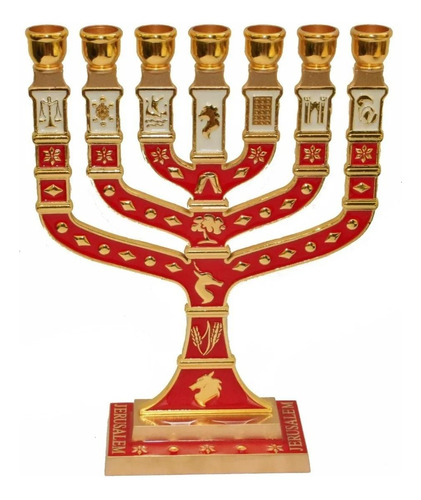 Candelabro Sete Pontas - Menora 18cm Vermelho- Israel