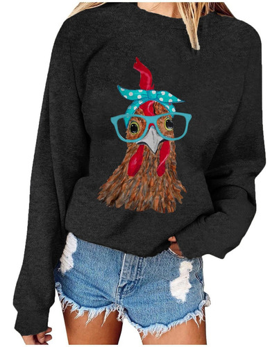 Mujer Sudadera Casual Cuello O Estampado Animal Gallo