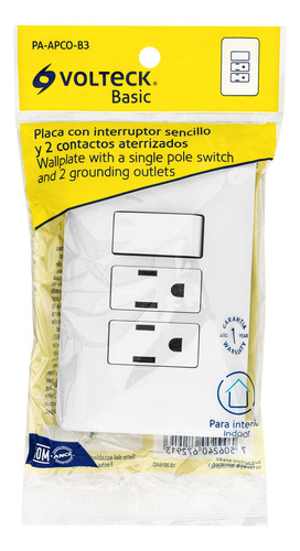 Placa Armada 2 Contactos Interruptor Sencillo Volteck Blanco