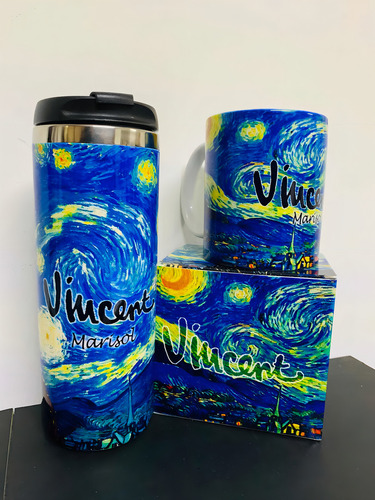 Termo Con Taza De La Noche Estrellada, Van Gogh Color Verde Oscuro