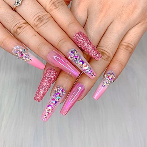Uñas Press On Artquee 36pzas En Rosa Degradado Con Pedreria