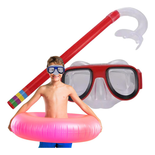 Óculos Mergulho Infantil Snorkel Piscina Colorido Cor Vermelho