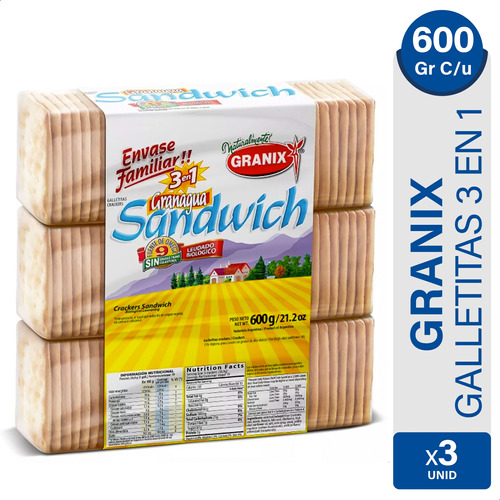 Galletitas Agua Granix Sandwich Crackers Granagua 3en1 X3u