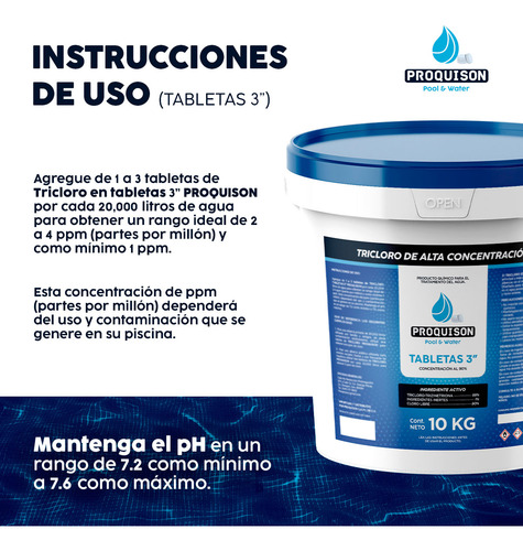 Cloro Para Alberca 10 Kg Tabletas 3 Pulgadas Proquison 90%