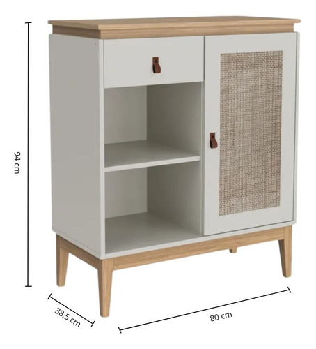Aparador Buffet Rattan 1 Puerta 1 Cajón Estante 80 Cm Blanco