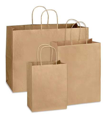 25 Bolsas Papel Kraft Con Manilla, 22x30x10. 100 Grm.