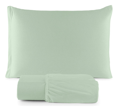 Jogo De Cama Solteiro Lençol 02 Pçs C/ Elástico Malha 100% Algodão Fio 30/1 Penteado Verde Claro