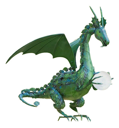 Estatua Dragon Verde Una Perla Colorida Decoracion Patio