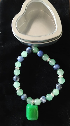 Pulsera Piedra Natural Jade Cuarzo En Caja Metálica