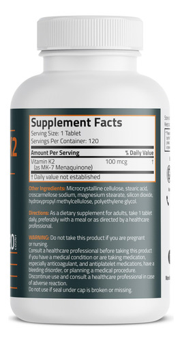 Suplemento Bronson Vitamina K2 Mk-7 100mcg 120 Comprimidos