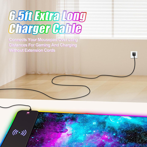 Mouse Pad Para Jogos Tolulu Wireless Charging Rgb, 15w Led M