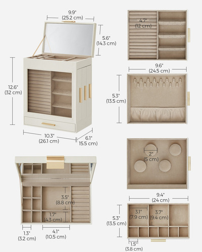 Caja Joyero De 5 Niveles Songmics Con Mini Caja Color Blanco