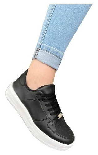 Zapatilla Plataforma Sneaker Blanca Negra Ecocuero Star