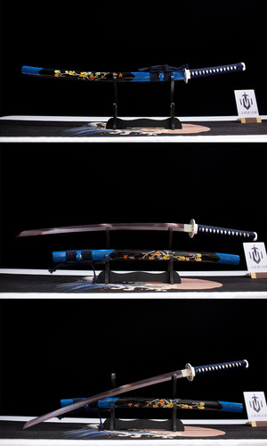 Katana Ciruela de Sangre Acero Damasco 100% Funcional Filo Real Hecho a Mano Samurai Full Tang Japón Ludede con Madera Base