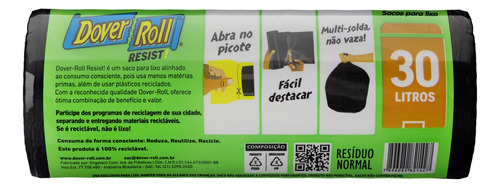 Saco para Lixo Preto 30l Dover Roll Resist 30 Unidades