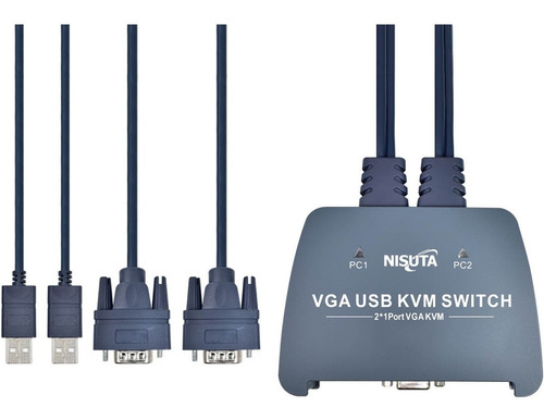 Imagen 4 de 5 de Switch Kvm 2 Puertos Nisuta Ns-kvmuv21 Usb Vga Con Cables F