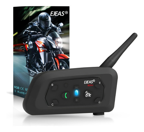 Intercomunicador Moto Ejeas Bluetooth 1200mts 6 Pilotos Negro V6-pro-intercom