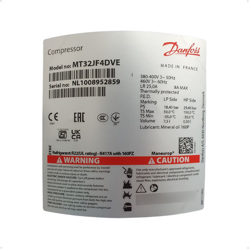 Compressor Danfoss Maneurop 3hp A 3,3hp Trifá 380v R22 Mt32