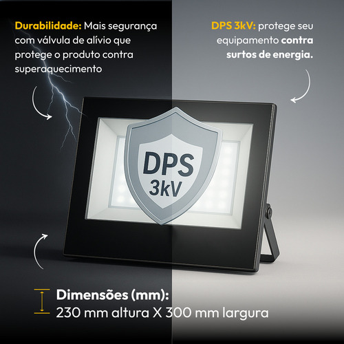 Kit 2 Refletor Led 300w 6500k Branco Frio Ip65 A Prova D'água Preto Cod: Alut010041-2 Alut By Avant