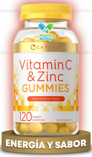 Carlyle Vitamina C Y Zinc 120 Gomitas Suplemento Vegano Sabor Limón