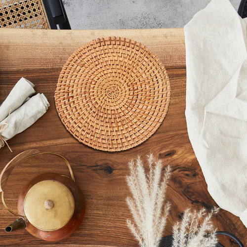 Placemats Redondos De Rattan, Copos, Tapete 16cm