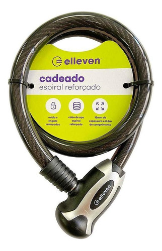 Cadeado Espiral 80cm X 15mm Grosso Preto / Cinza Elleven