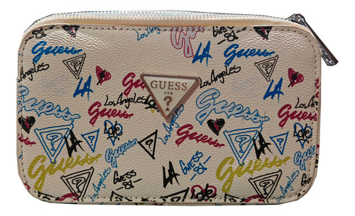 Bolsa Tipo Guess Bandolera Mujer Blanco Estampado Guess Blanco Estampado Guess Metálico Crema
