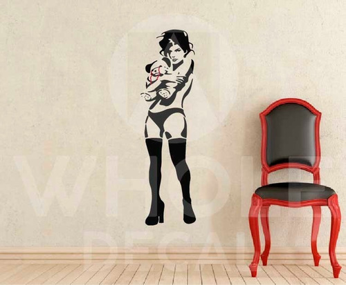 Vinilo De Pared Mujer Con Osito De Peluche By Banksy Decal