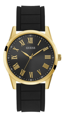 Reloj Hombre Elegante Marca Guess Color De La Correa Negro Color Del Bisel Dorado Color Del Fondo Negro