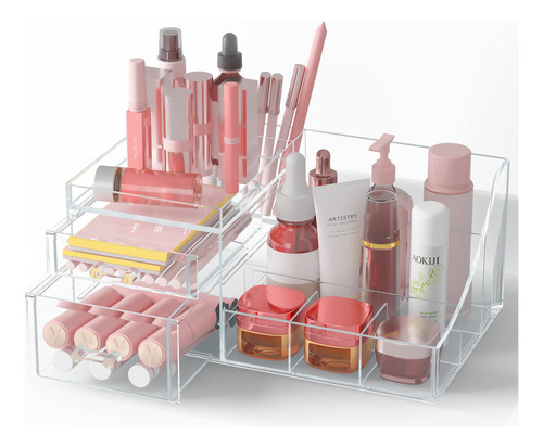 Amovee Organizador De Maquillaje Transparente Con 2 Cajones,