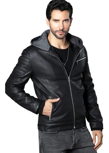 Chaqueta Con Capucha De Cuero Para Hombre Abrigo De Invierno