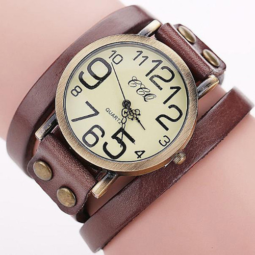 L Watch Ccq Marca Vintage Cuero Vaca Hombres Mujeres Muñeca