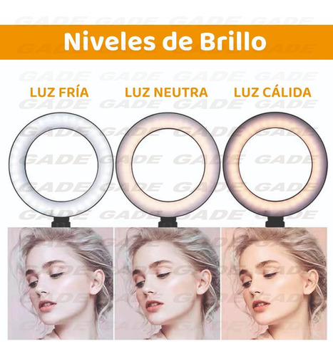 Imagen 6 de 9 de Aro De Luz Led 26cm Selfie Con Tripode 2 Mts + Soporte Cel