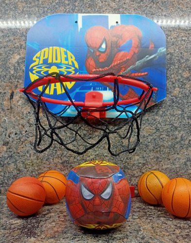Juego Set De Tablero, Aro, Pelotas De Basketball Spiderman (Usado)