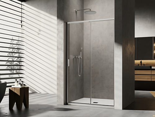 Mampara De Baño Corrediza Vidrio Templado 6mm Marco Cromo Transparente Gris