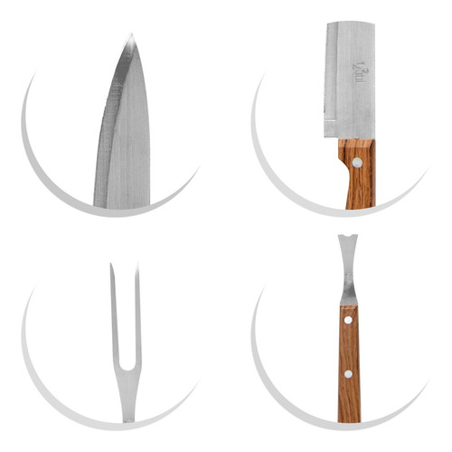 Imagem 5 de 7 de Kit Faca Para Churrasco Garfo Inox Cozinha Chef Profissional
