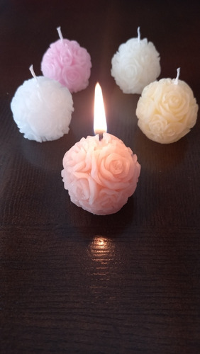 20 Velas Para Suouvenir..esferas Con Detalles De Rosas, 5cms